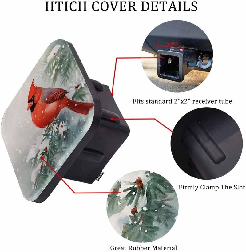 Beabes Rubber Hitch Tube Cover Cardinal Bird Winter Cardinal Bird Red Standard 2" Trailer Hitch Receiver Covers for Man Woman, Tow Hitch Covers for Pickups Trucks Cars - Image 3
